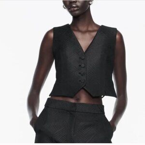 ZARA OPEN BACK JACQUARD VEST Black XS